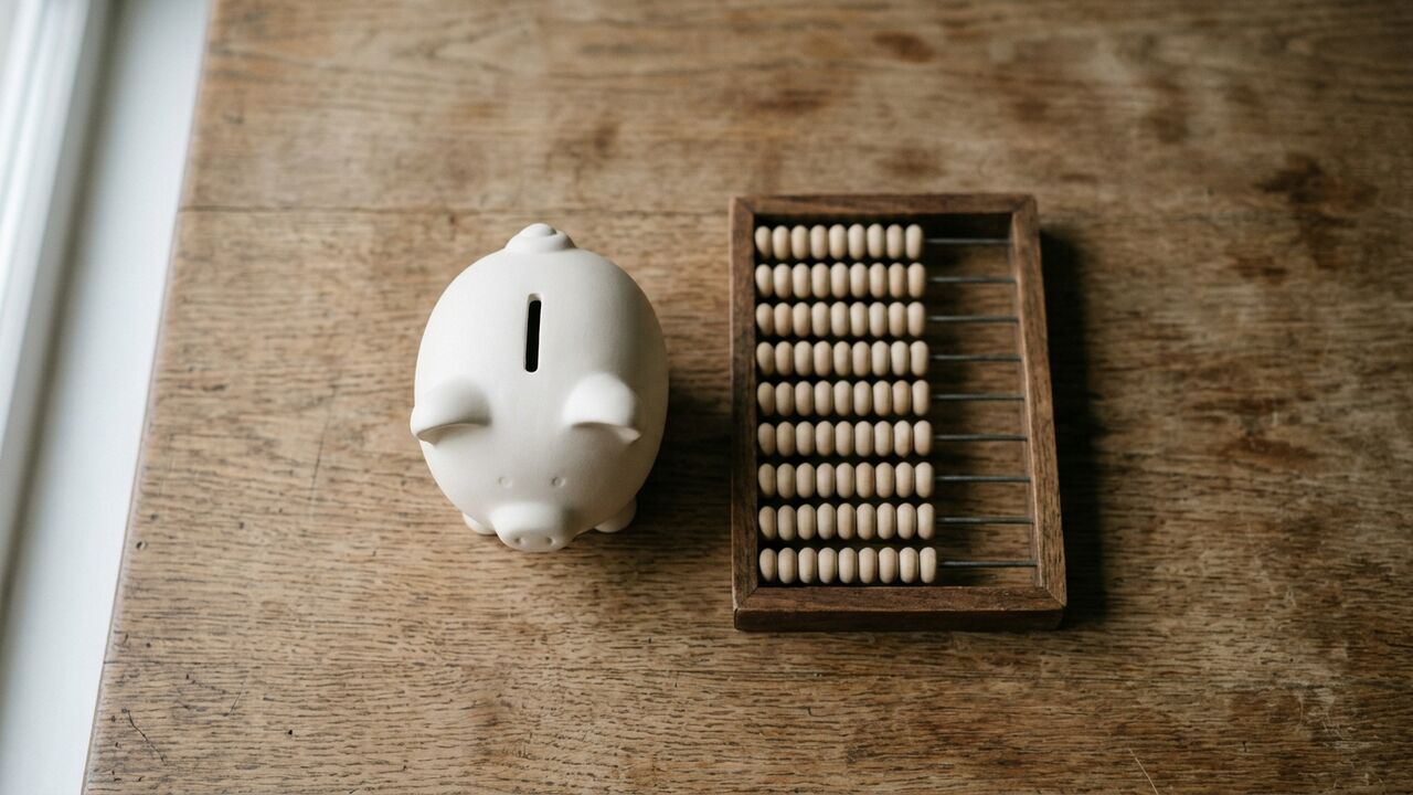 Ceramic piggy bank and wooden abacus — symbolic of banking grievance escalation