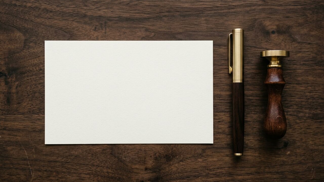 Closed fountain pen and brass rubber stamp on a blank paper slip — Section 138 cheque-bounce notice toolkit