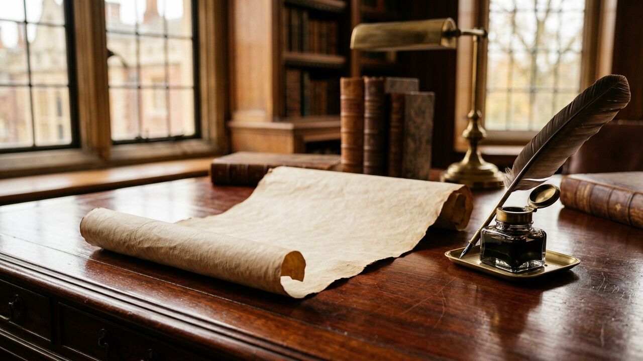 Antique wooden desk with blank parchment and quill pen — symbolic of writing a Will